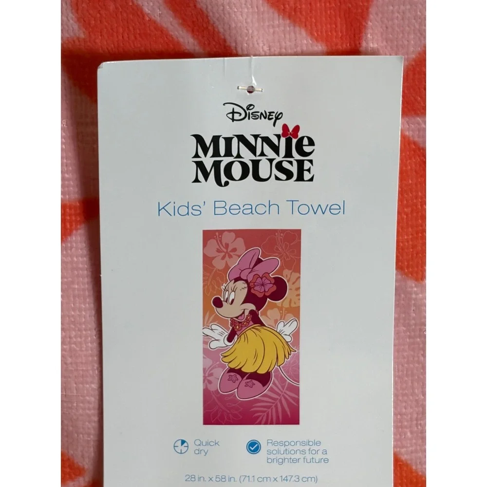 Disney Minnie Mouse Hula Beach Towel The Big One Kids Pink Orange 28x58 Cotton
